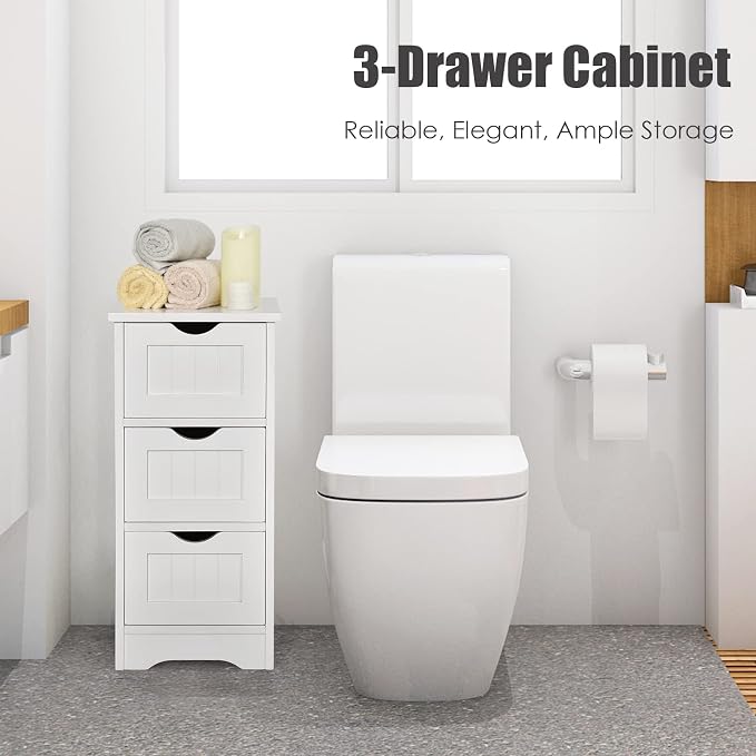 Tangkula Floor Cabinet with 3 Drawers Wooden Storage Cabinet - Image 6