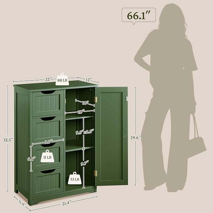Yaheetech Wooden Bathroom Floor Cabinet, Side Storage Organizer Cabinet - Image 3