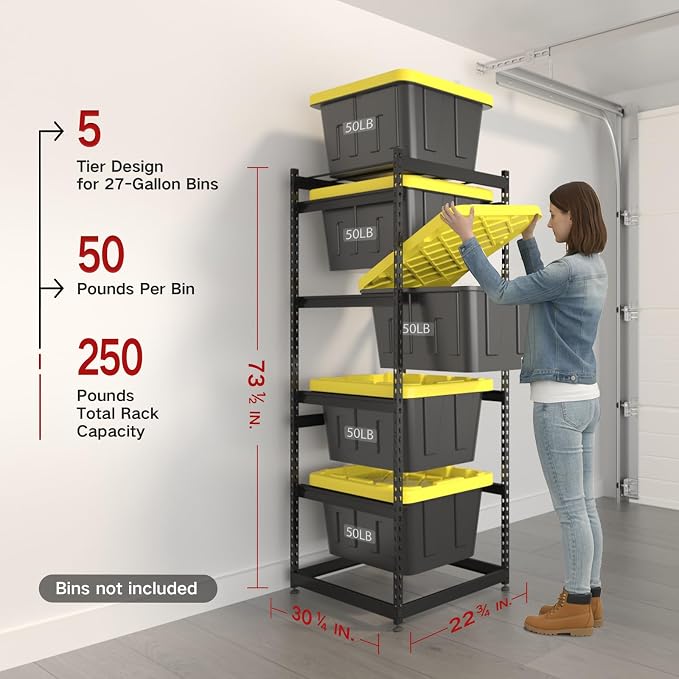 27 Gallon Tote Storage Rack, Heavy-Duty Storage Bin Rack Organizer, 5-Tier - Image 2