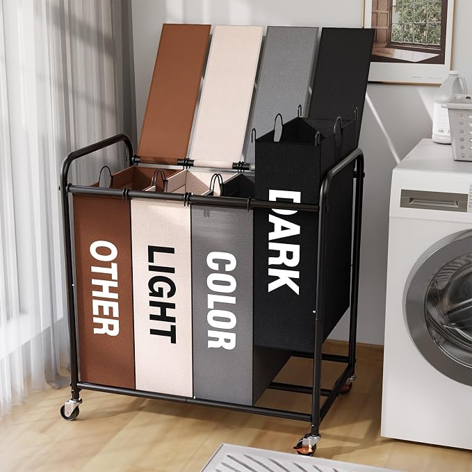 180L Laundry Sorter 4 Section – Heavy Duty Rolling Laundry Basket by YKDIRECT