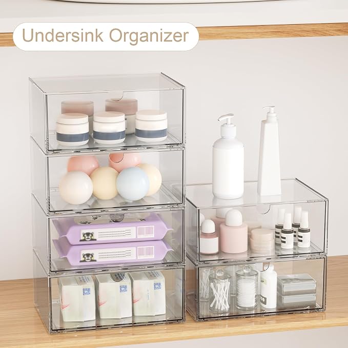 Clear Stackable Storage Drawers, 2 Pack Acrylic Makeup Organizers - Image 4