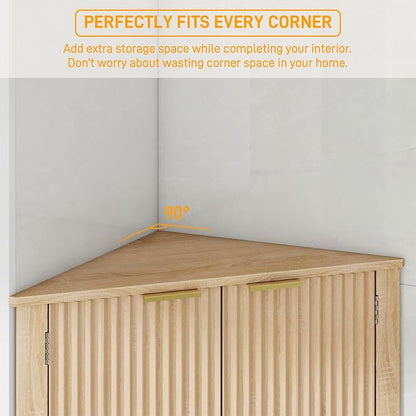 Vabches Corner Bathroom Cabinet, 64 Inch Tall Modern Fluted Corner Cabinet - Image 8