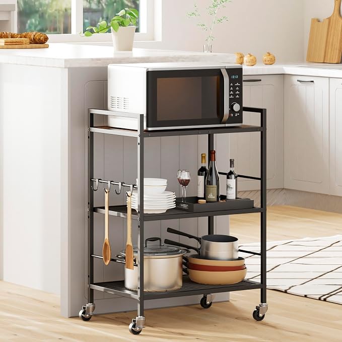 3-Tier Metal Storage Rack with Industrial Wheels, Mesh Shelving Unit with - Image 9