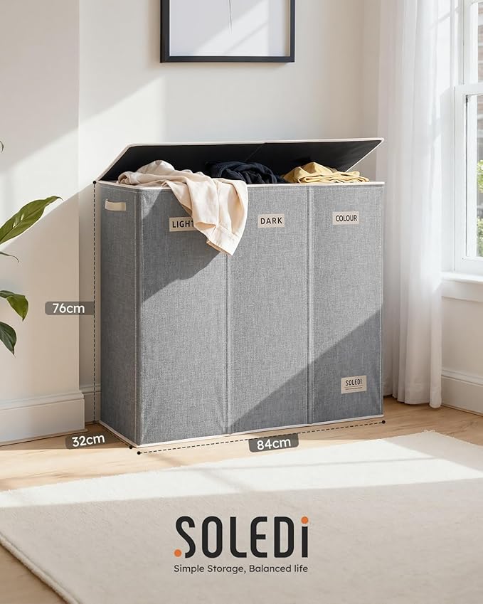 SOLEDI 200L 3-Section Laundry Hamper - Image 6