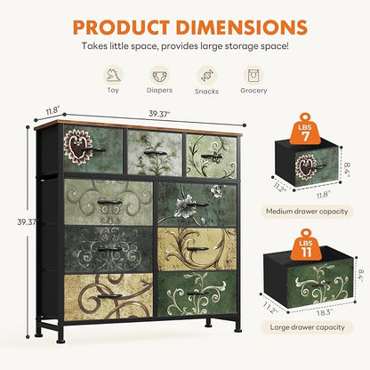 DUMOS 9 Drawer Dresser for Bedroom, Storage Organizer Chest of Drawers | Fabric - Image 3