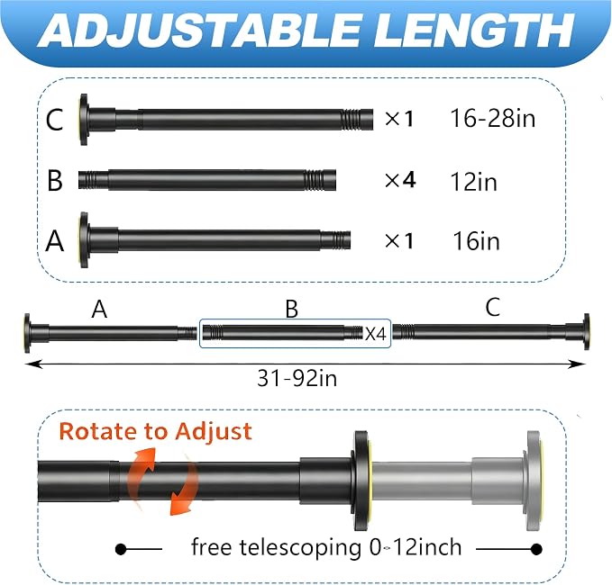 CorkLatta Black Shower Curtain Rod 31 to 92 Inch, 1 Inch Diameter Adjustable - Image 4