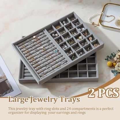 Large Velvet Jewelry Tray 2 Pack Stackable Jewelry Display Drawer Inserts Trays - Image 2