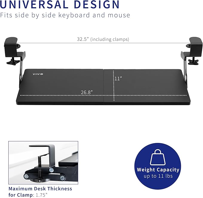 VIVO Large Clamp-on 27 x 11 inch Computer Keyboard and Mouse Tray - Image 6