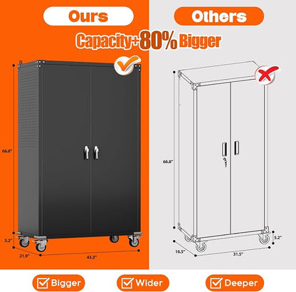 Aobabo Extra Large Cabinet on Wheels, Metal Storage Cabinet - Image 2