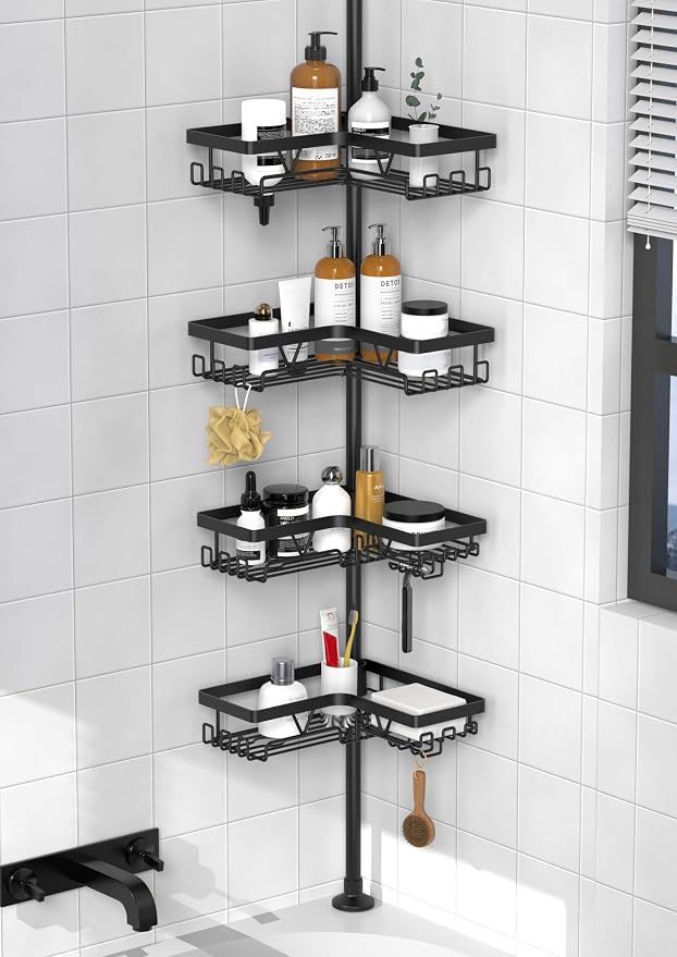 KEGII Corner Shower Caddy Tension Pole, Large Capacity Bathroom Organizer | 28 by KEGII
