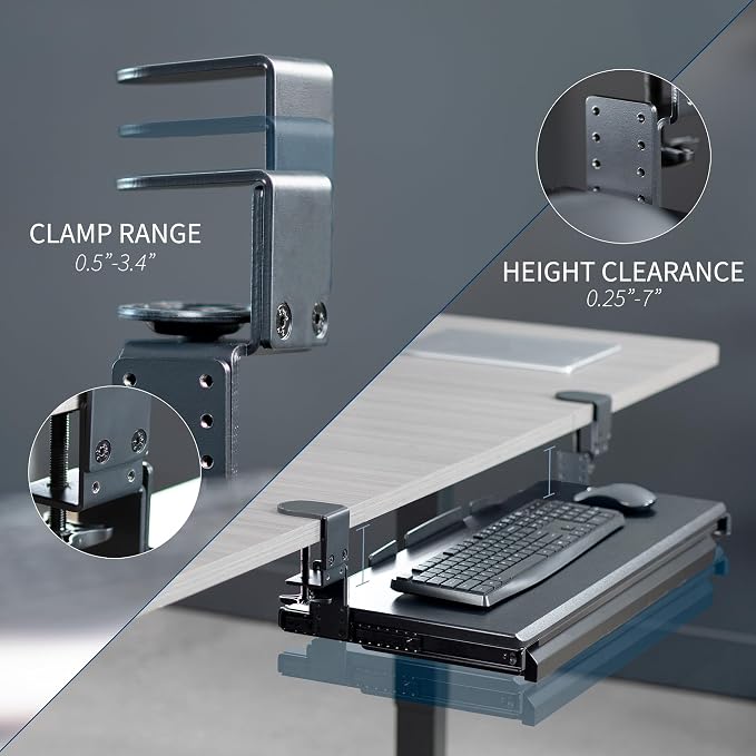 VIVO Large Height Adjustable Clamp-on Keyboard Tray, Extra Sturdy Pull Out - Image 5