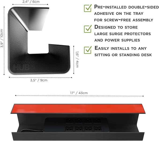 No-Screw Under Desk Cable Management Tray - Image 6