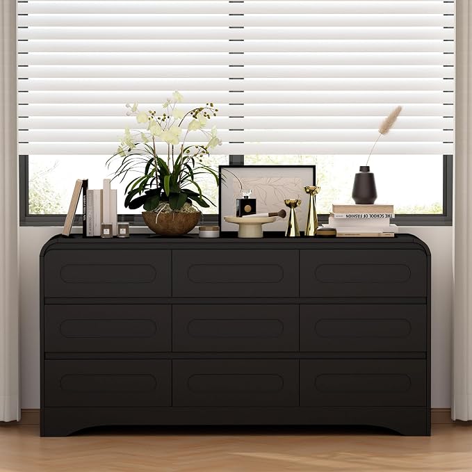 Dresser for Bedroom with 9 Drawers, Wood Closet Clothes Storage Long Dressers - Image 7