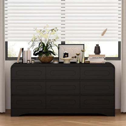 Dresser for Bedroom with 9 Drawers, Wood Closet Clothes Storage Long Dressers - Image 7