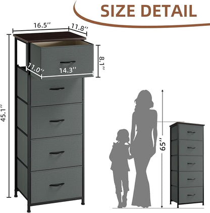 Somdot Tall Dresser for Bedroom, 5 Drawer Storage Cabinet, Charcoal Grey | - Image 3