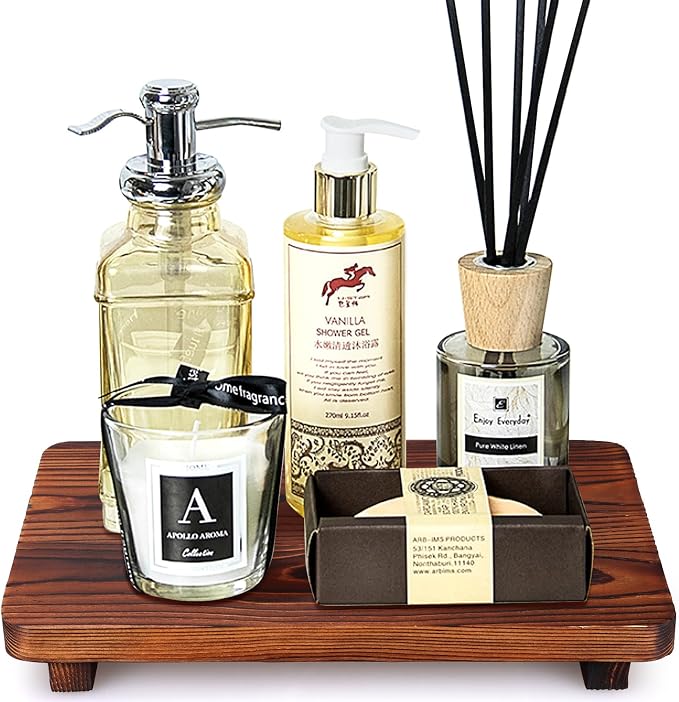 Farmhouse Bathroom Counter Tray Wood Risers Display Stands Kitchen Countertop by Gtencemen