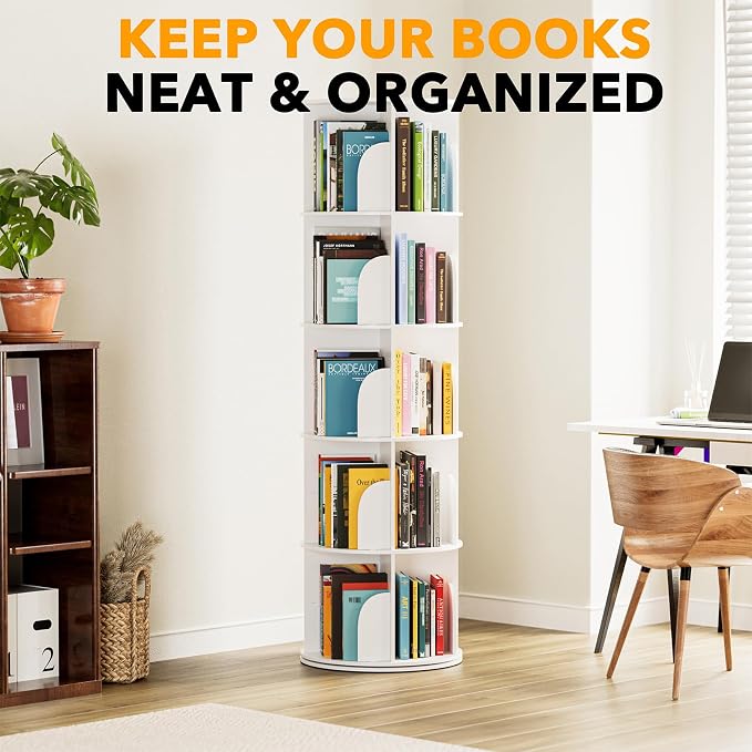 SpaceAid 5 Tier Rotating Bookshelf Tower, Spinning Bookcase Lazy Susan - Image 6