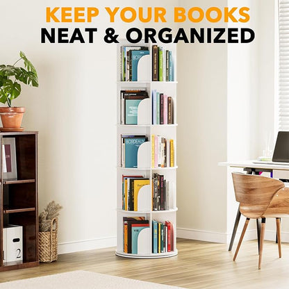 SpaceAid 5 Tier Rotating Bookshelf Tower, Spinning Bookcase Lazy Susan - Image 6