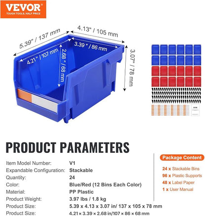 VEVOR Plastic Stackable Storage Bins 24 Pack, Hanging Stackable Storage - Image 7
