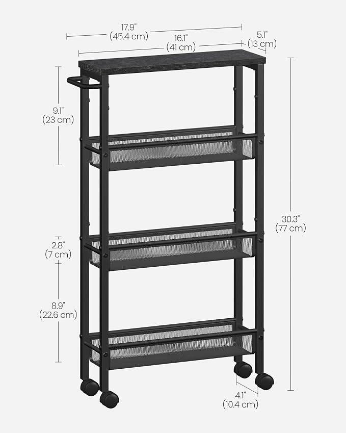 VASAGLE Slim Rolling Cart, 4-Tier Storage Cart, Narrow Cart - Image 6