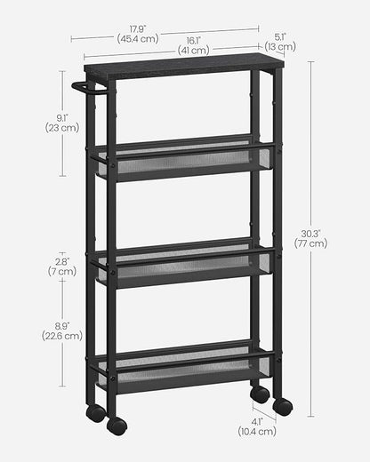 VASAGLE Slim Rolling Cart, 4-Tier Storage Cart, Narrow Cart - Image 6