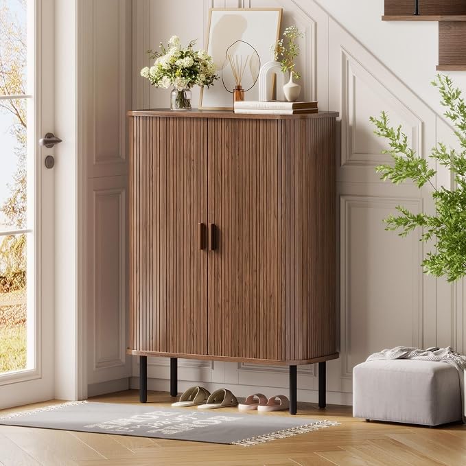 6-Tier Shoe Cabinet with Sliding Door, Wooden Shoe Storage Cabinet with - Image 5