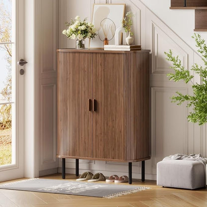 6-Tier Shoe Cabinet with Sliding Door, Wooden Shoe Storage Cabinet with - Image 5