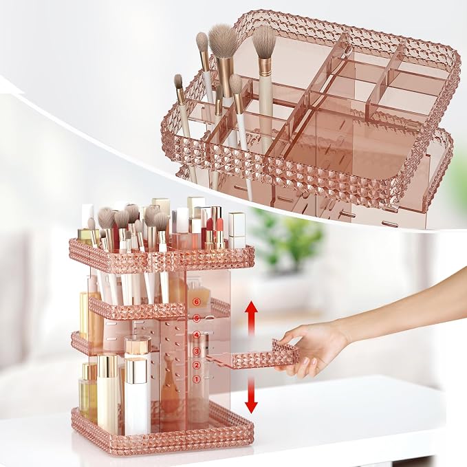 Rotating Makeup Organizer, Large Capacity Cosmetic Display Case, Acrylic - Image 5
