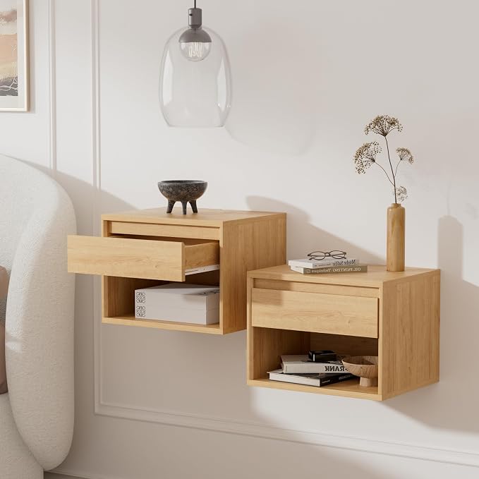 Mid Century Modern Floating Nightstand Set of 4, Wall Mounted End Table - Image 7