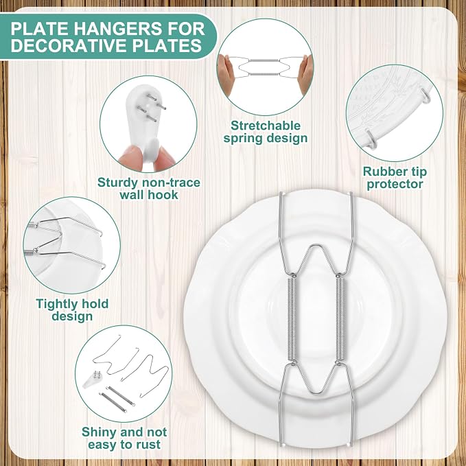 Hotop 12 Pieces Plate Hangers for Wall Stainless Steel Wire Invisible Heavy - Image 3