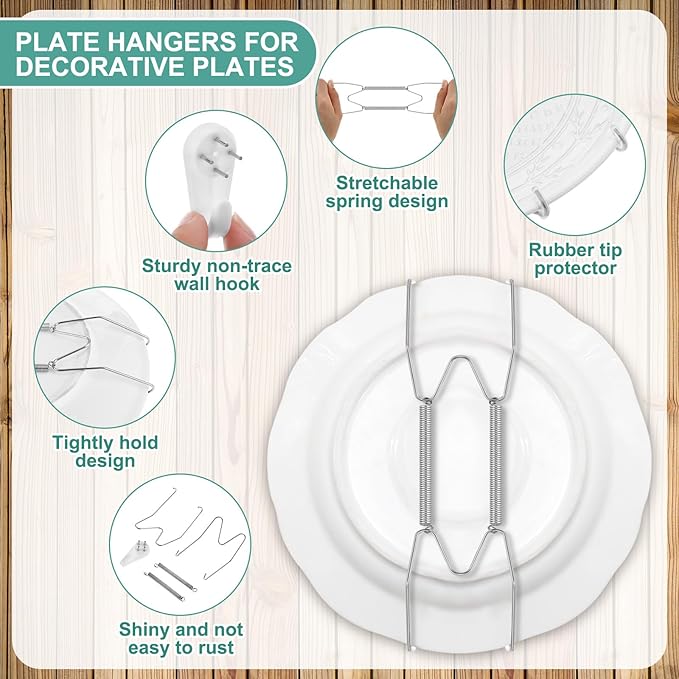 Hotop 12 Pieces Plate Hangers for Wall Stainless Steel Wire Invisible Heavy - Image 3