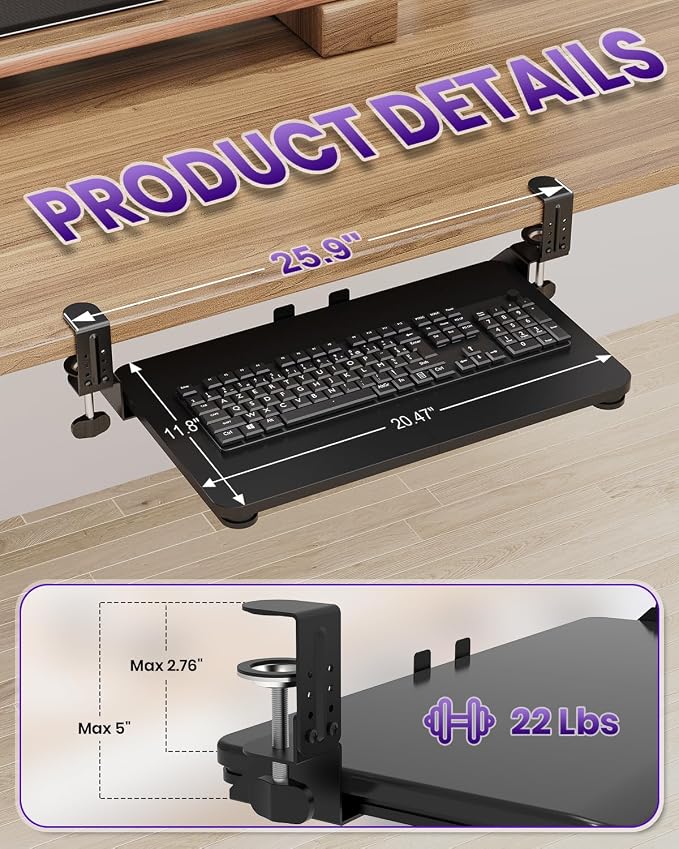 Ergonomic Mouse & Keyboard Tray Under Desk, Pull Out - Image 6