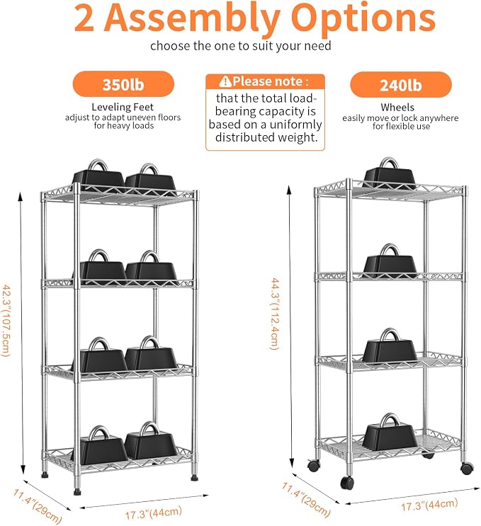 4-Tier Wire Shelf Metal Rack, Narrow Wire Shelving Unit, Small Wire Shelf | - Image 3