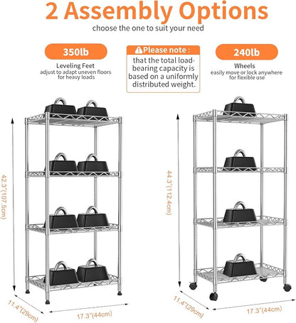 4-Tier Wire Shelf Metal Rack, Narrow Wire Shelving Unit, Small Wire Shelf | - Image 3