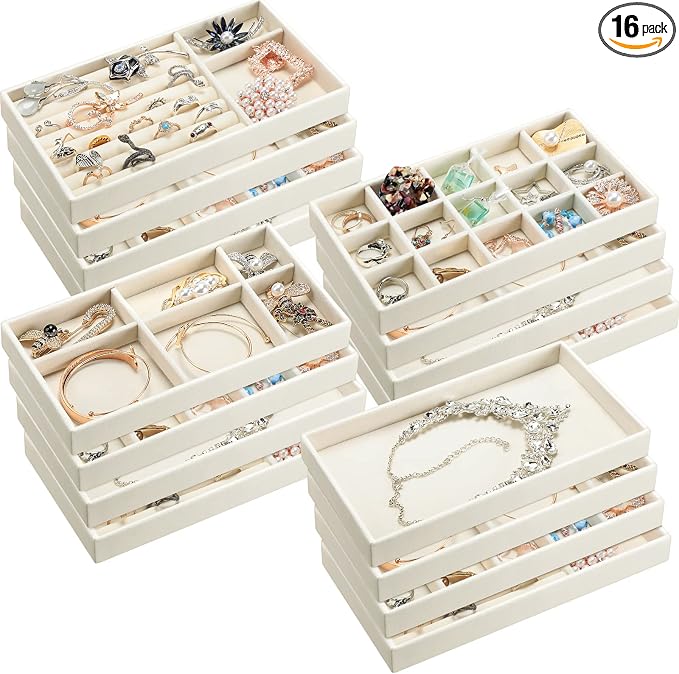 Kenning 16 Pcs Stackable Jewelry Organizer Trays by Kenning