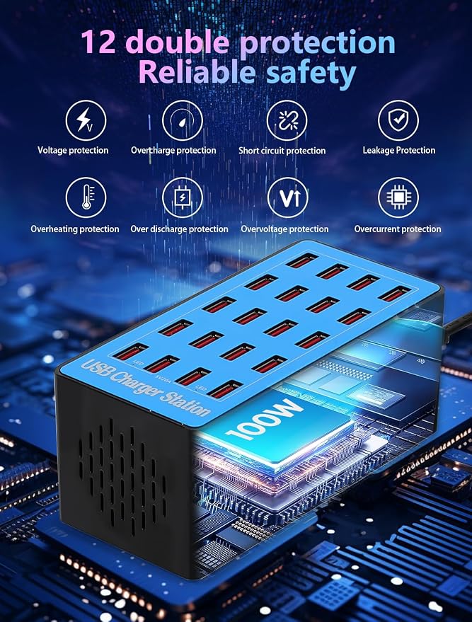 USB Charging Station, 100W 20-Port Multi Smart Safety Fast Charger Station - Image 5