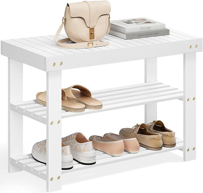 SONGMICS Shoe Rack Bench, 3-Tier Bamboo Shoe Storage Organizer, Entryway Bench by Unknown