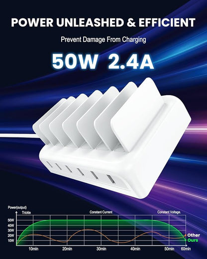 Charging Station for Multiple Devices, Honcila 50w 6 Port Fast Charger Stations - Image 2