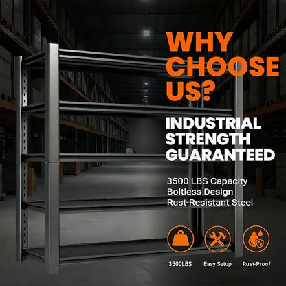 3500 LBS Heavy Duty Garage Shelving, Adjustable Boltless Steel Storage Rack - Image 6