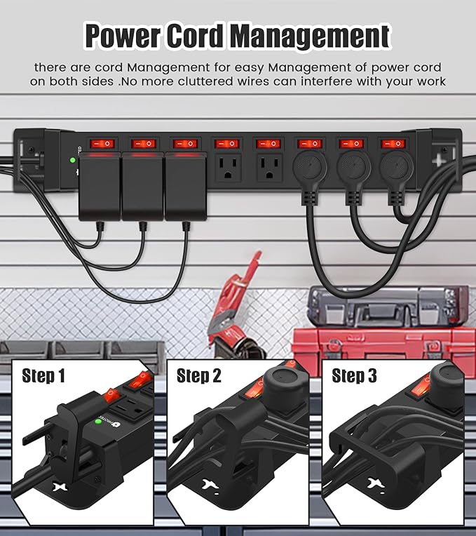 Heavy Duty Power Strip with Individual Switches, 8 Outlets 14 Gauge Industrial - Image 3