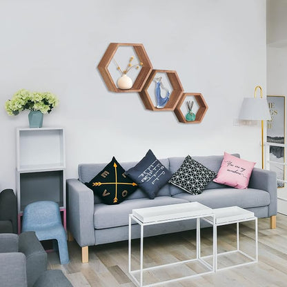 Hexagon Shelves, Floating Wall Shelf, Honeycomb Octagon Cube Shelves Wood | - Image 9