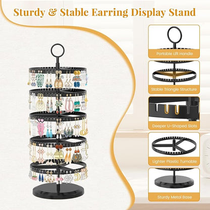 EsLuker.ly Earring Holder Organizer Rotating Stud Display Tree Rack, 5 Tier | - Image 6