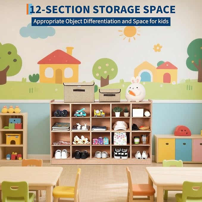 20 Cubbies Wall Mount Wooden Cubby Storage Organizer, 47.6 Inch Wide Daycare - Image 3