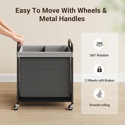 ELYKEN Laundry Hamper 2 Section, 100L Rolling Laundry Sorter - Image 5