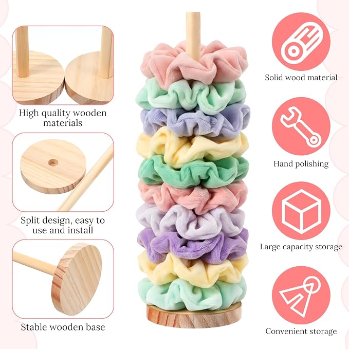 2 Pcs Scrunchie Holder Stand Hair Tie Organizer Vertical 15-20 Scrunchies Hairs - Image 3