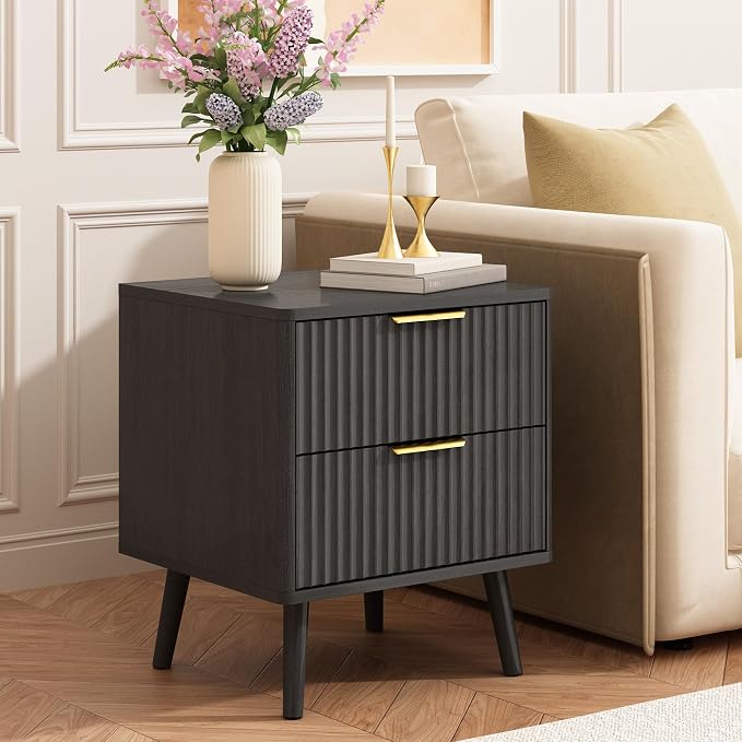 CARPETNAL Fluted Nightstand, Wood End Table Mid Century Night Stands - Image 5