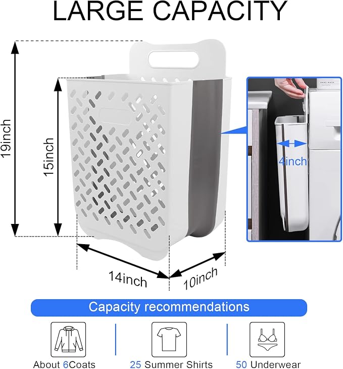 Laundry Basket Hamper, Hanging Wall Collapsible Laundry - Image 2