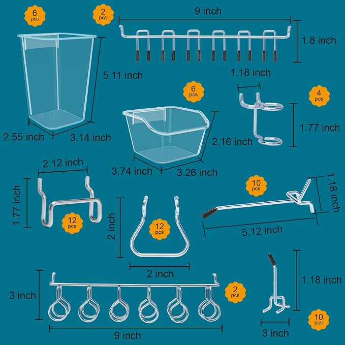 248PCS Pegboard Accessories Organizer Kit, 1/8 and 1/4 inch Pegboard Hooks - Image 3