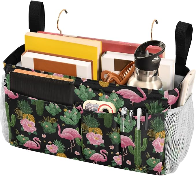 Black Flamingo and Cactus Pineapple Flower Tropical02 Bedside Caddy - Image 3