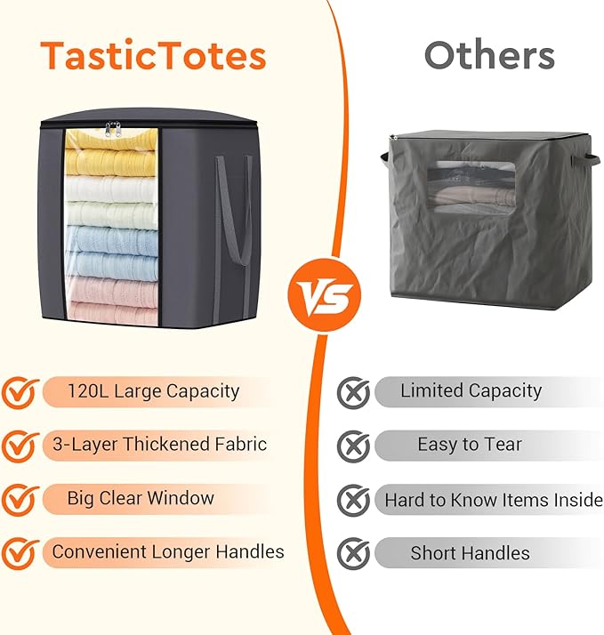 120L Extra Large Clothes Storage Bags, Foldable Blanket Storage and Organization - Image 5